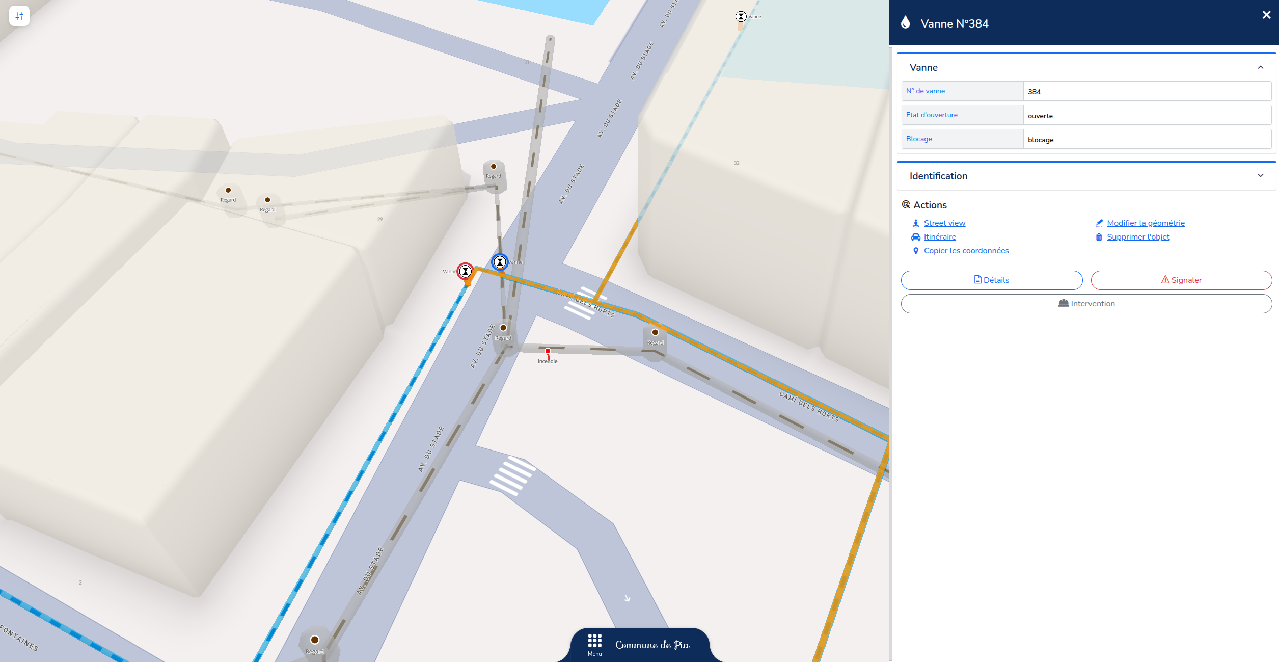Cartographie des réseaux — vue détaillée du patrimoine